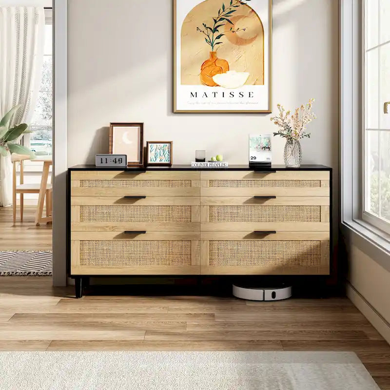 Commode de chambre en rotin avec tiroirs