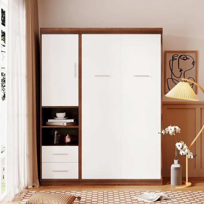 Lit escamotable mural de taille simple avec armoire