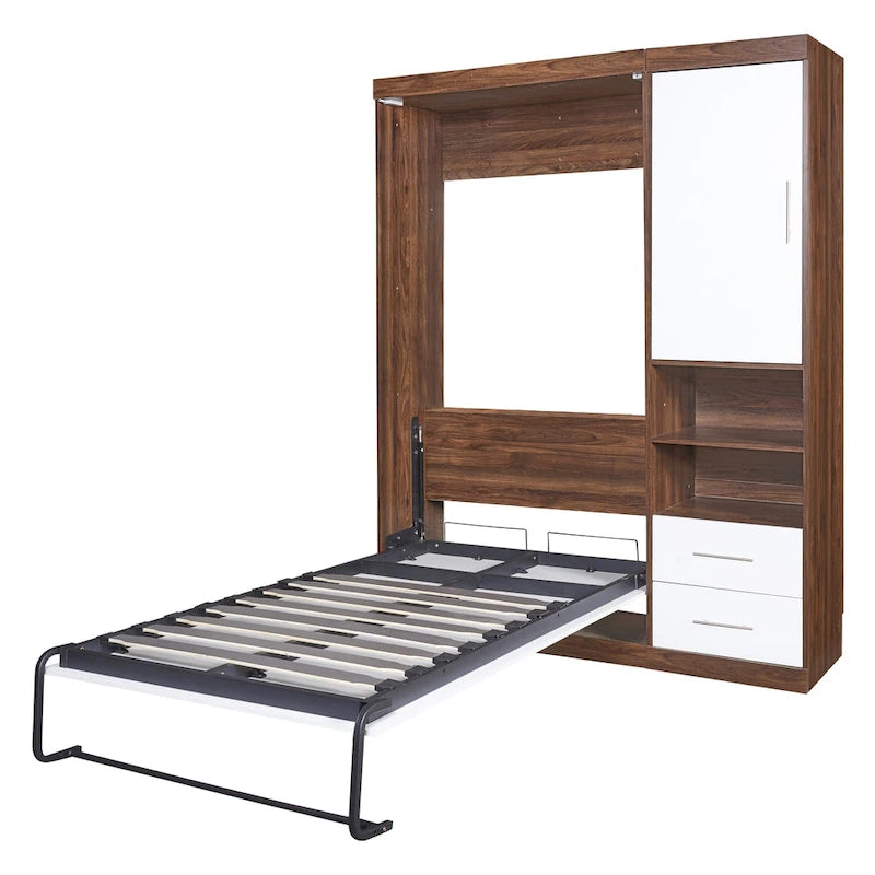 Lit escamotable mural de taille simple avec armoire