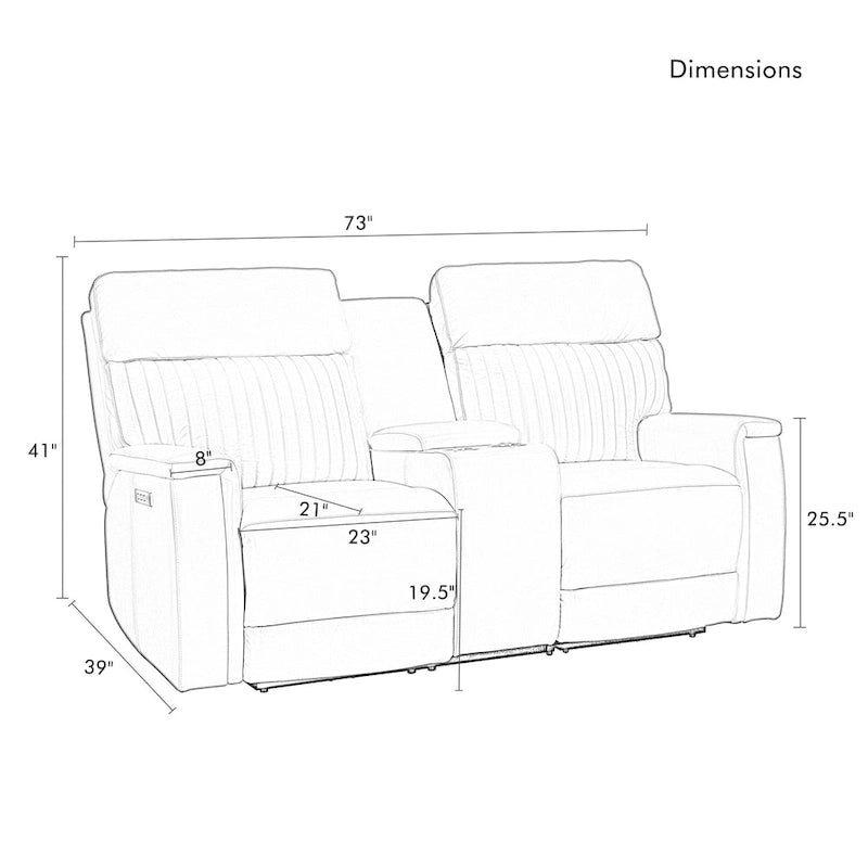 Causeuse inclinable électrique en cuir zéro gravité 73 po avec appuie-tête électrique, soutien lombaire électrique et ports USB et USB-C