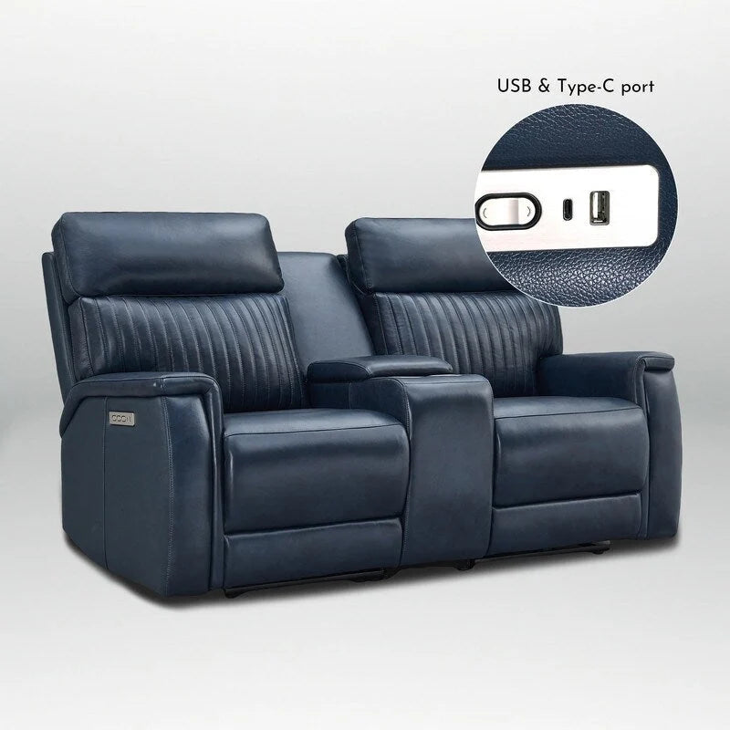 Causeuse inclinable électrique en cuir zéro gravité 73 po avec appuie-tête électrique, soutien lombaire électrique et ports USB et USB-C