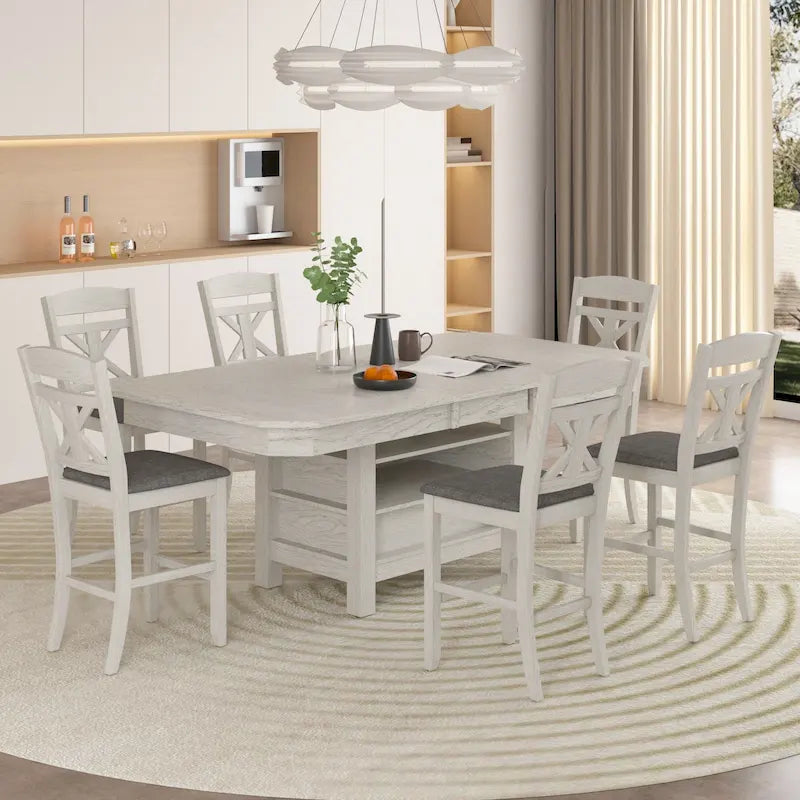 Table à manger rectangulaire extensible moderne en bois massif de 78 po avec étagère de rangement à 3 niveaux