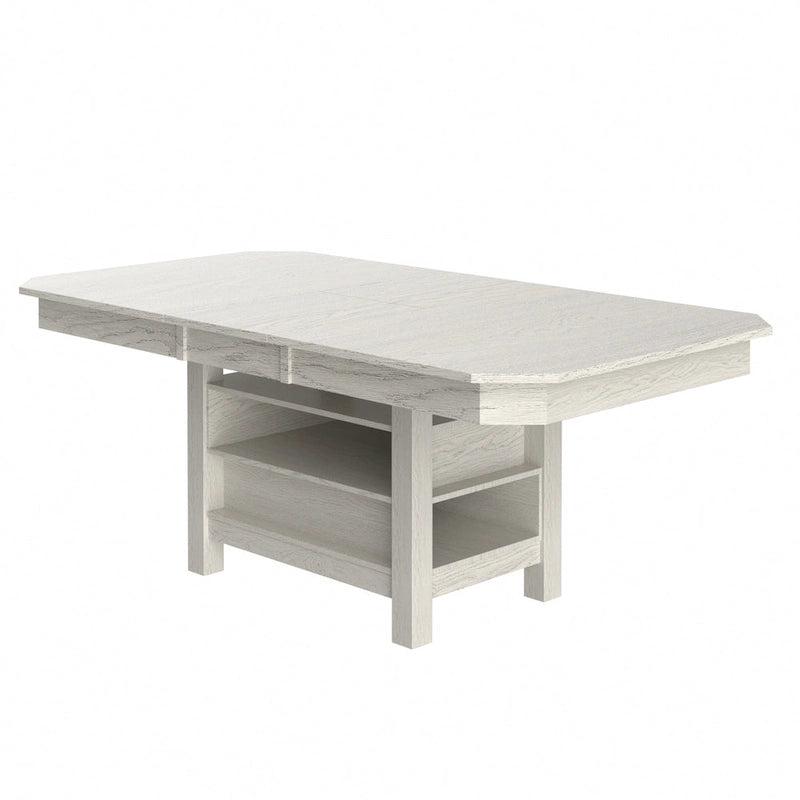 Table à manger rectangulaire extensible moderne en bois massif de 78 po avec étagère de rangement à 3 niveaux