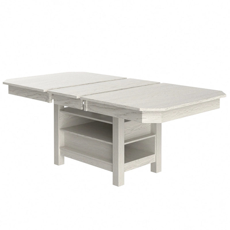 Table à manger rectangulaire extensible moderne en bois massif de 78 po avec étagère de rangement à 3 niveaux