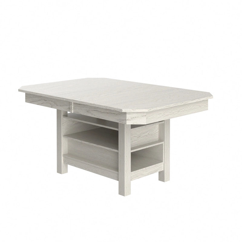 Table à manger rectangulaire extensible moderne en bois massif de 78 po avec étagère de rangement à 3 niveaux