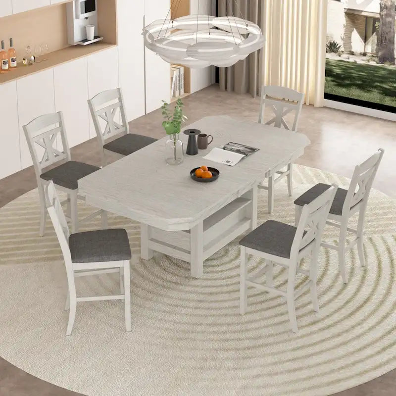 Table à manger rectangulaire extensible moderne en bois massif de 78 po avec étagère de rangement à 3 niveaux