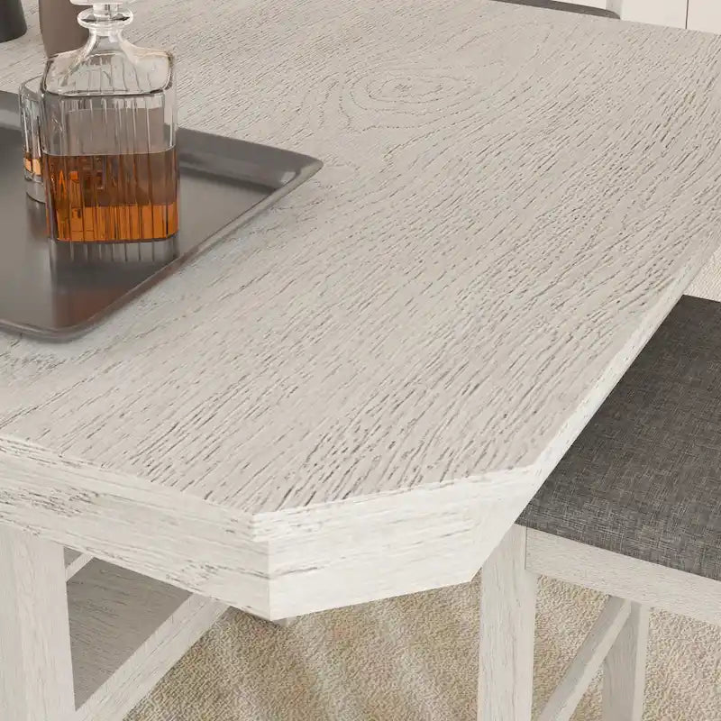 Table à manger rectangulaire extensible moderne en bois massif de 78 po avec étagère de rangement à 3 niveaux