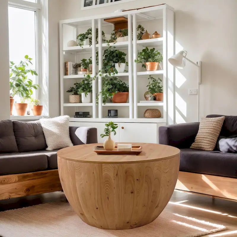 Table basse en forme de seau de style vintage avec rangement et capacité de charge raisonnable