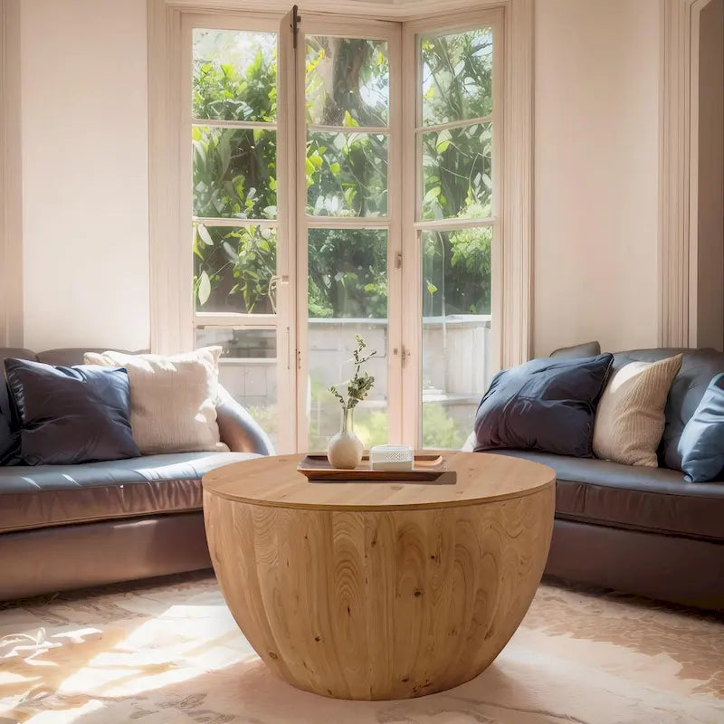 Table basse en forme de seau de style vintage avec rangement et capacité de charge raisonnable