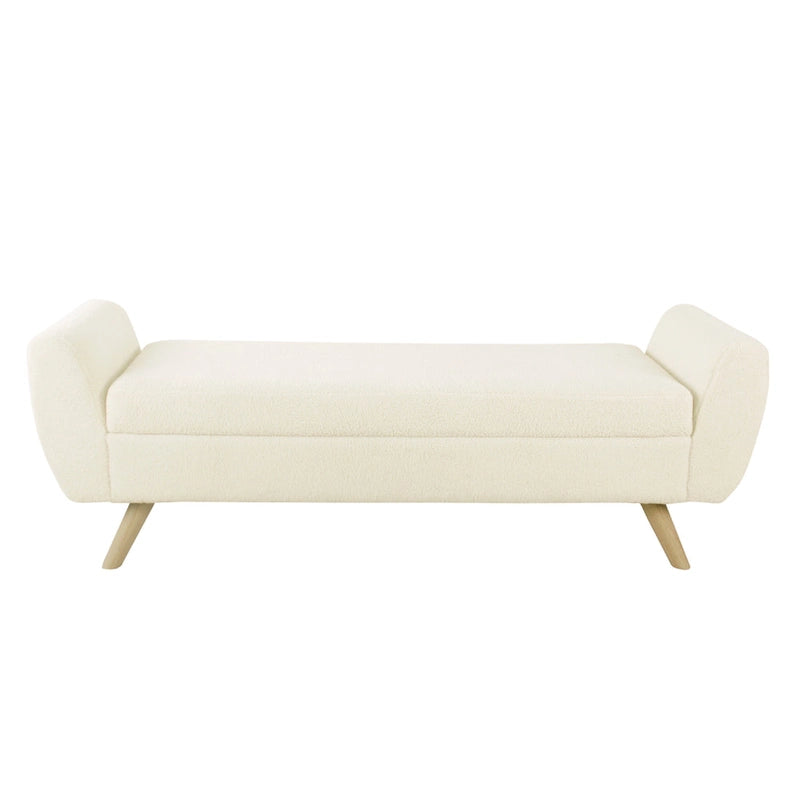 Banc de rangement ottoman avec accoudoirs, Sherpa crème, marron, 152 cm