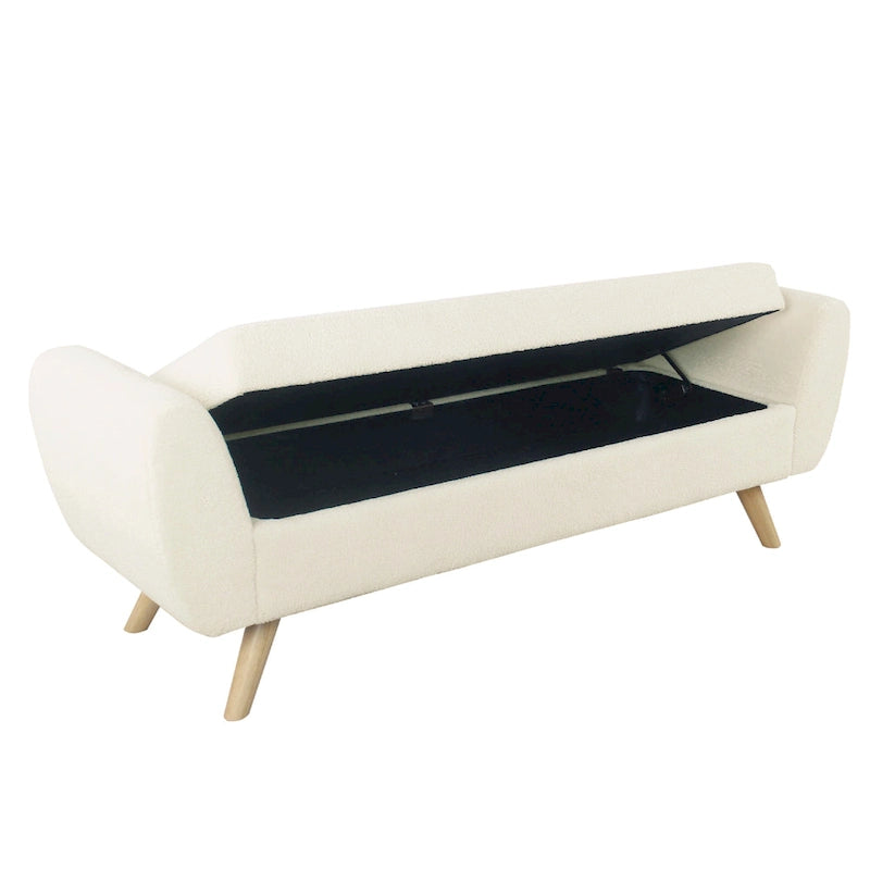 Banc de rangement ottoman avec accoudoirs, Sherpa crème, marron, 152 cm