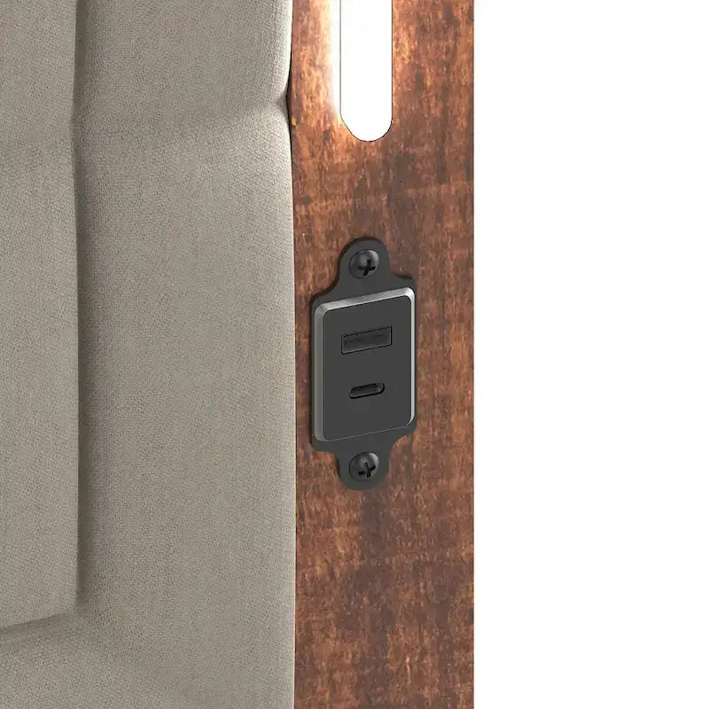 Lit plateforme Queen Size avec tête de lit capitonnée et lumières LED