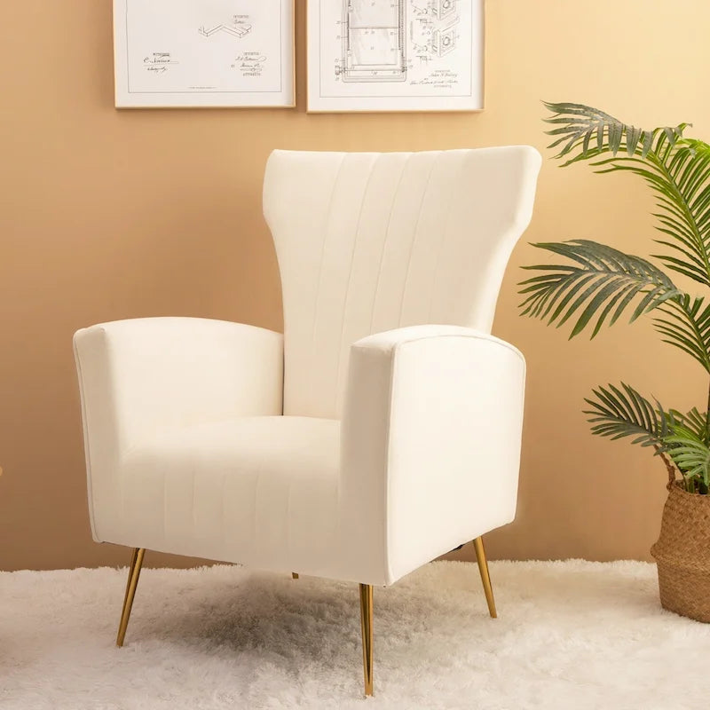 Fauteuil à oreilles blanc 29,9 avec pieds dorés