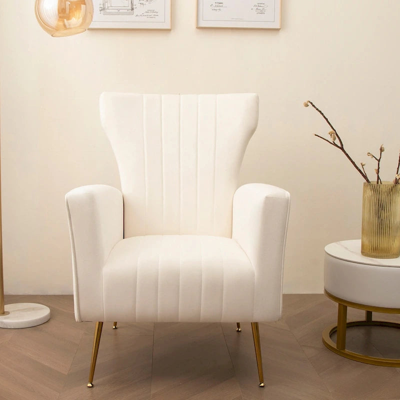 Fauteuil à oreilles blanc 29,9 avec pieds dorés