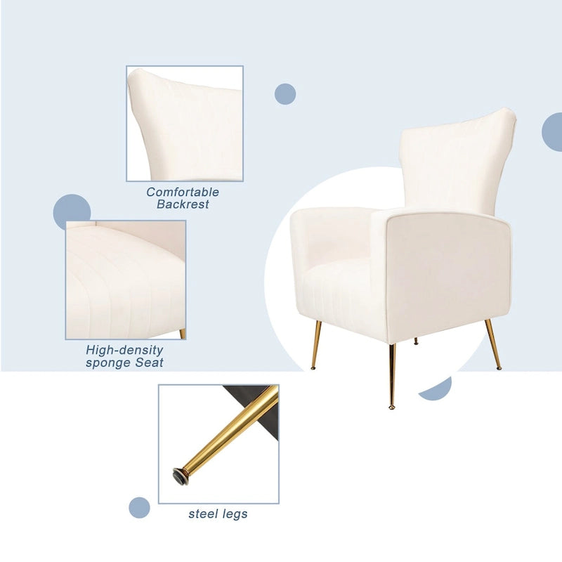 Fauteuil à oreilles blanc 29,9 avec pieds dorés