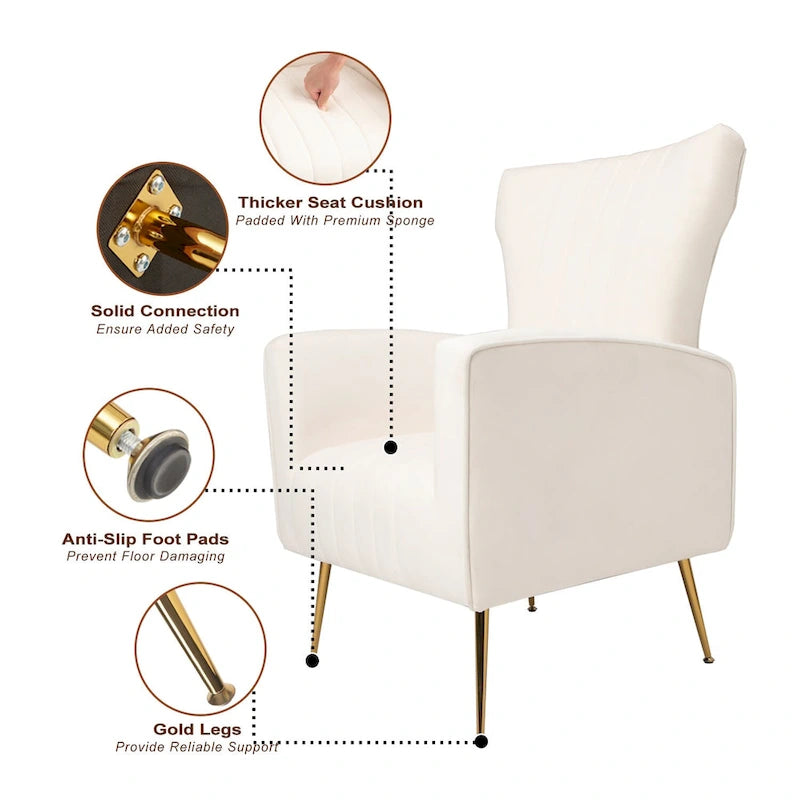 Fauteuil à oreilles blanc 29,9 avec pieds dorés