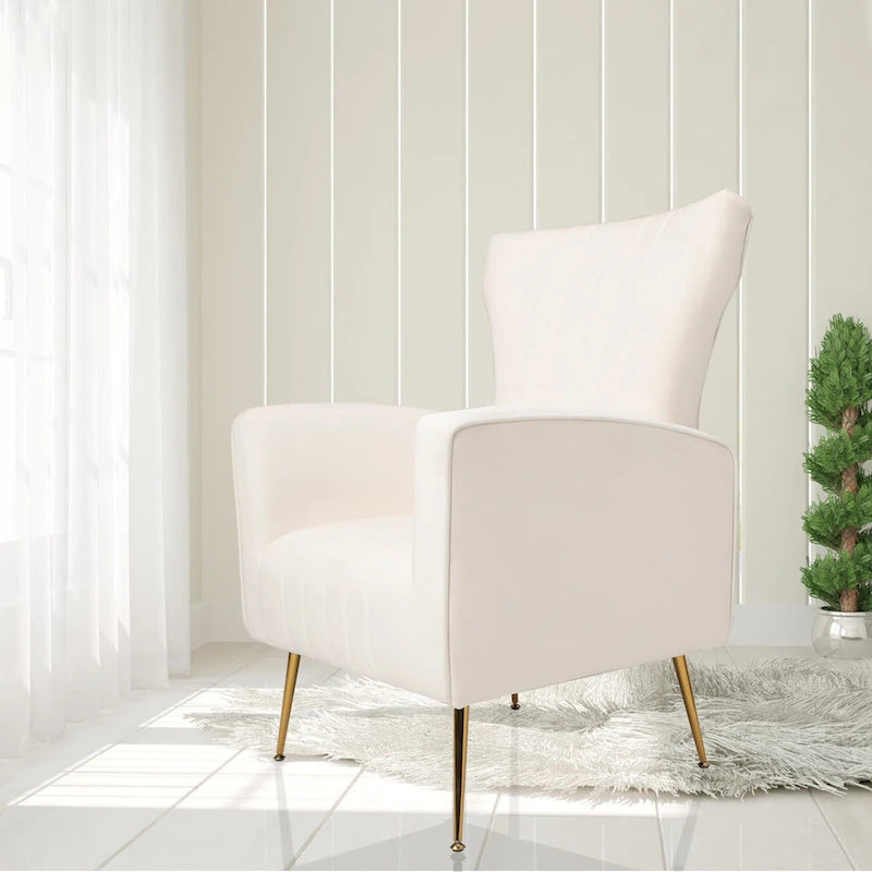 Fauteuil à oreilles blanc 29,9 avec pieds dorés
