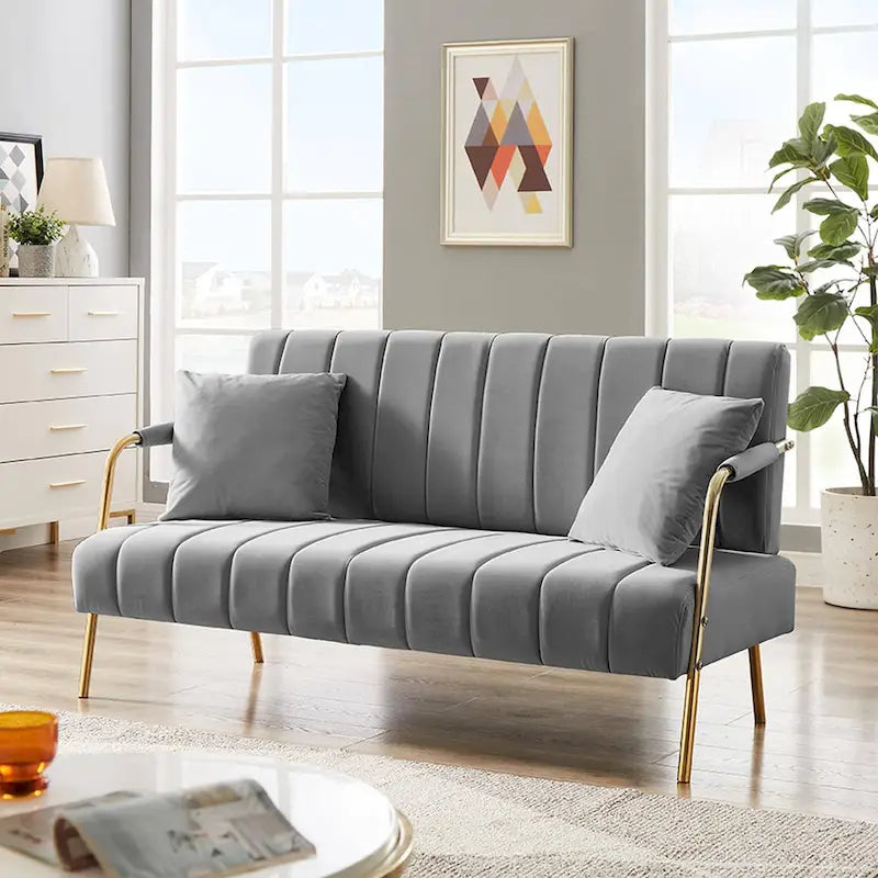 Causeuse rembourrée, Canapé à dossier capitonné, Fauteuil d'appoint avec 2 oreillers