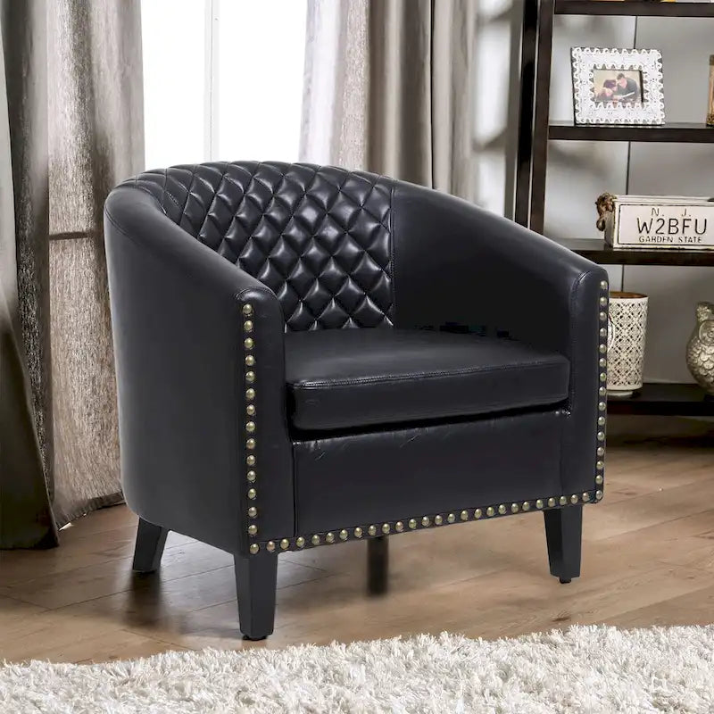Fauteuil crapaud d'appoint pour salon avec clous décoratifs et pieds en bois massif