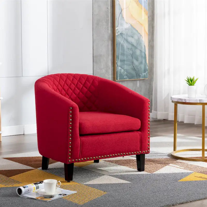 Fauteuil crapaud d'appoint pour salon avec clous décoratifs et pieds en bois massif