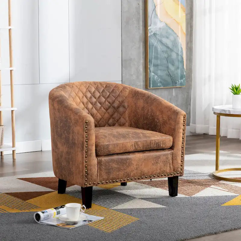 Fauteuil crapaud d'appoint pour salon avec clous décoratifs et pieds en bois massif