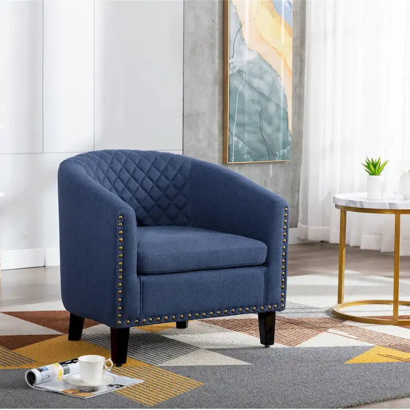Fauteuil crapaud d'appoint pour salon avec clous décoratifs et pieds en bois massif