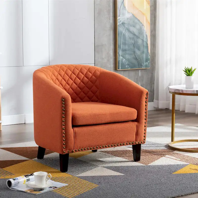 Fauteuil crapaud d'appoint pour salon avec clous décoratifs et pieds en bois massif
