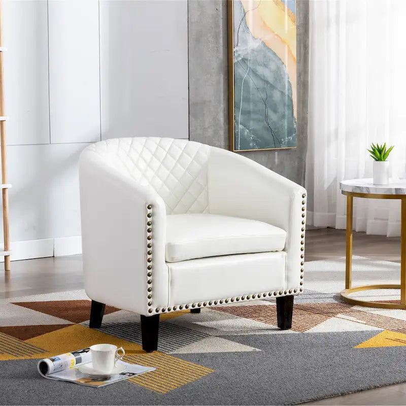 Fauteuil crapaud d'appoint pour salon avec clous décoratifs et pieds en bois massif