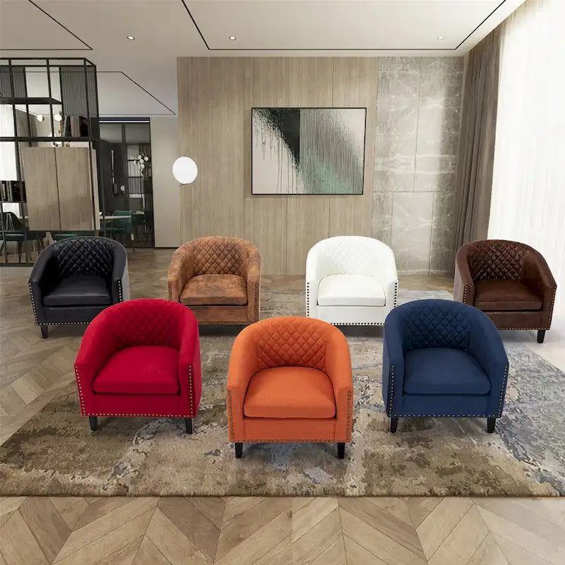 Fauteuil crapaud d'appoint pour salon avec clous décoratifs et pieds en bois massif