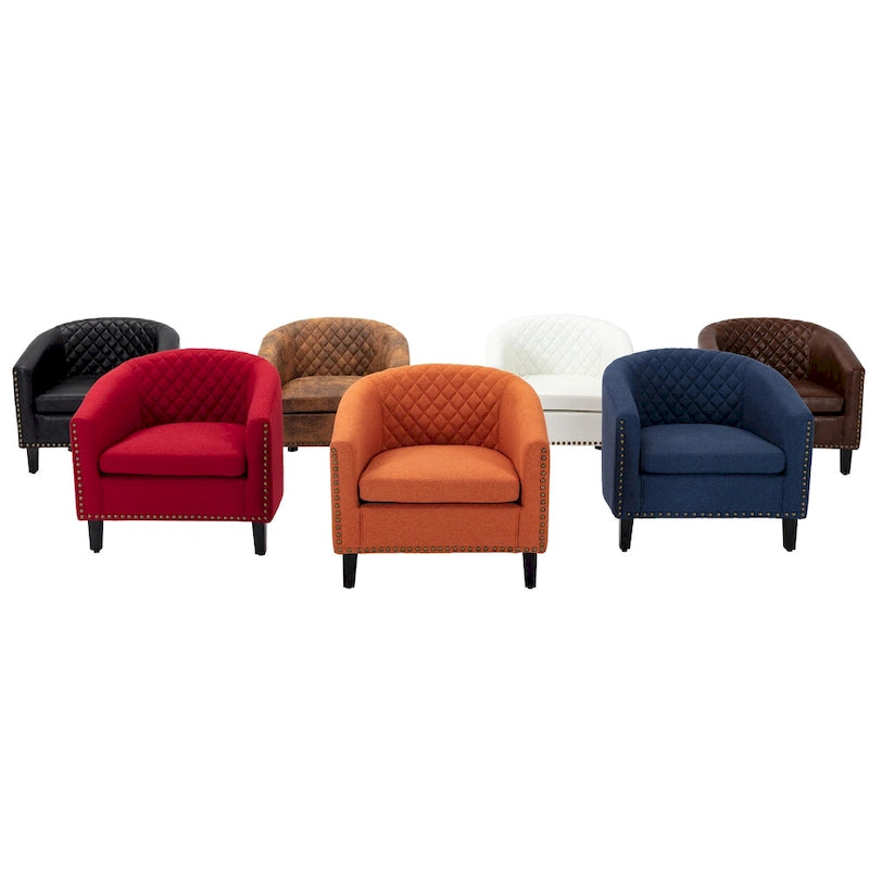 Fauteuil crapaud d'appoint pour salon avec clous décoratifs et pieds en bois massif