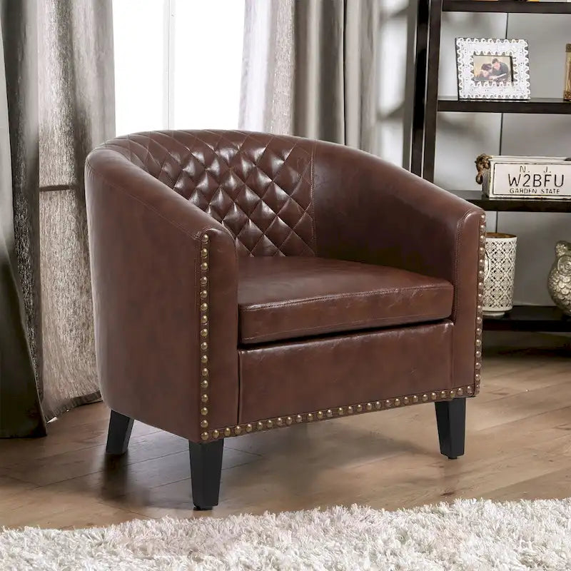 Fauteuil crapaud d'appoint pour salon avec clous décoratifs et pieds en bois massif