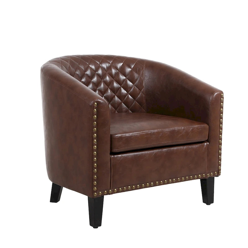 Fauteuil crapaud d'appoint pour salon avec clous décoratifs et pieds en bois massif