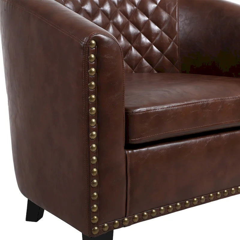Fauteuil crapaud d'appoint pour salon avec clous décoratifs et pieds en bois massif