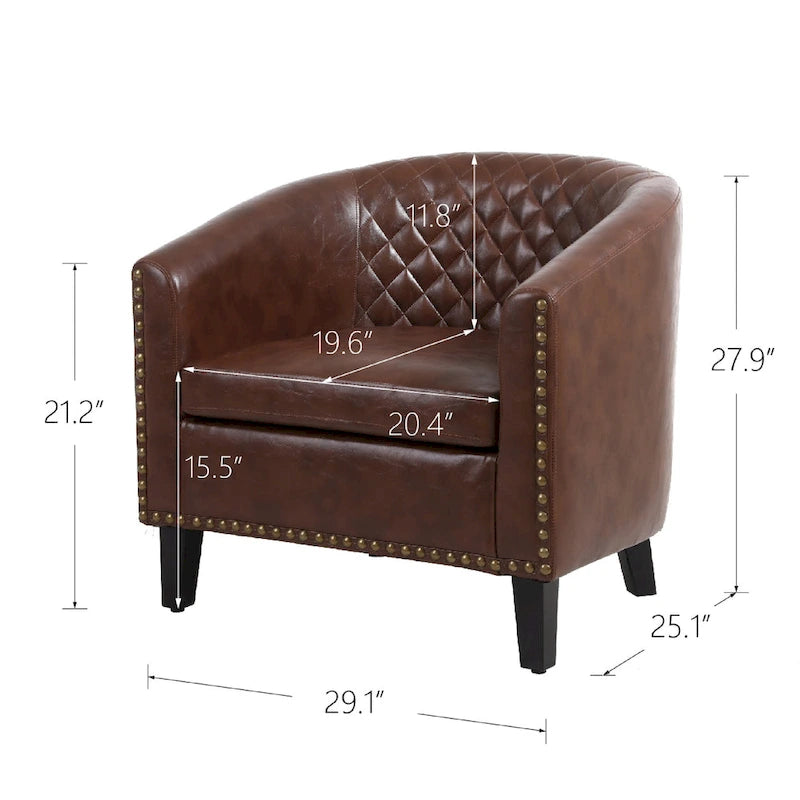 Fauteuil crapaud d'appoint pour salon avec clous décoratifs et pieds en bois massif