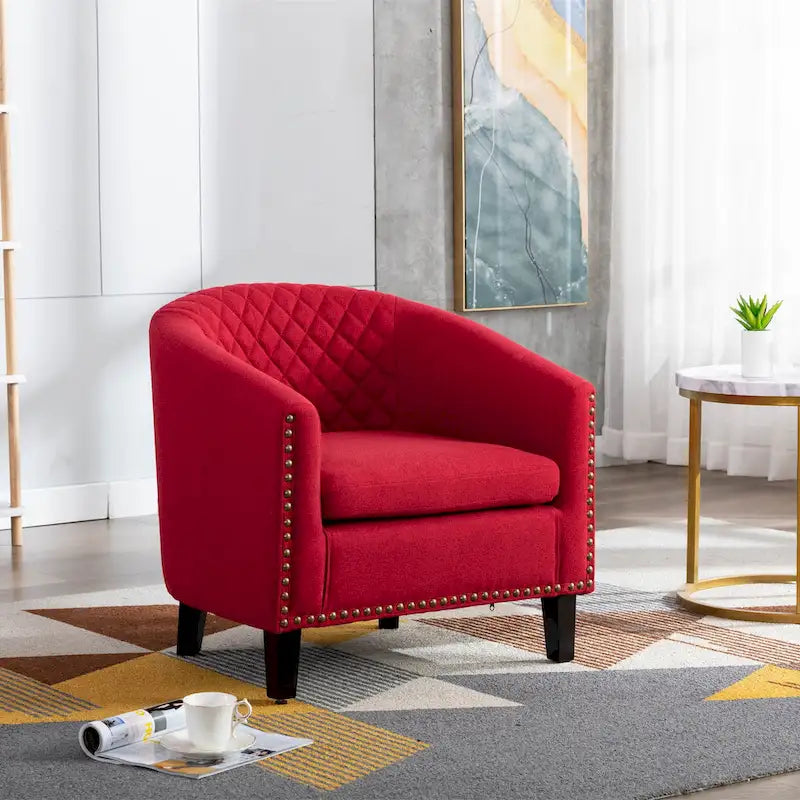 Fauteuil crapaud d'appoint pour salon avec clous décoratifs et pieds en bois massif