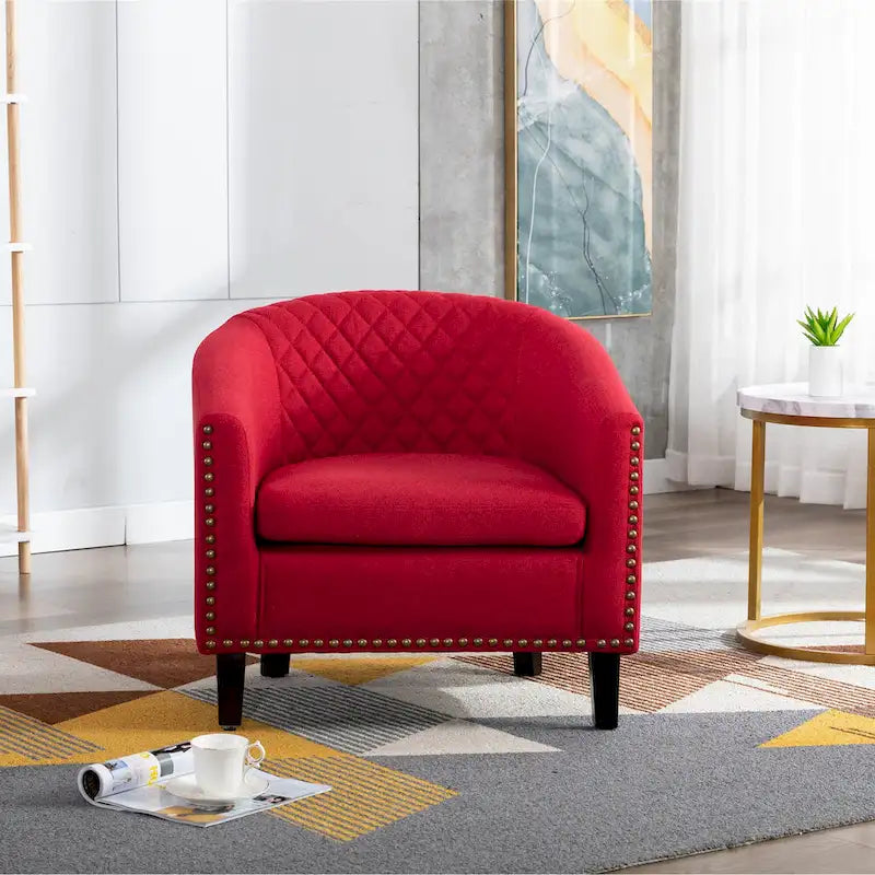 Fauteuil crapaud d'appoint pour salon avec clous décoratifs et pieds en bois massif