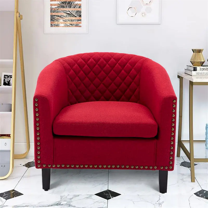 Fauteuil crapaud d'appoint pour salon avec clous décoratifs et pieds en bois massif