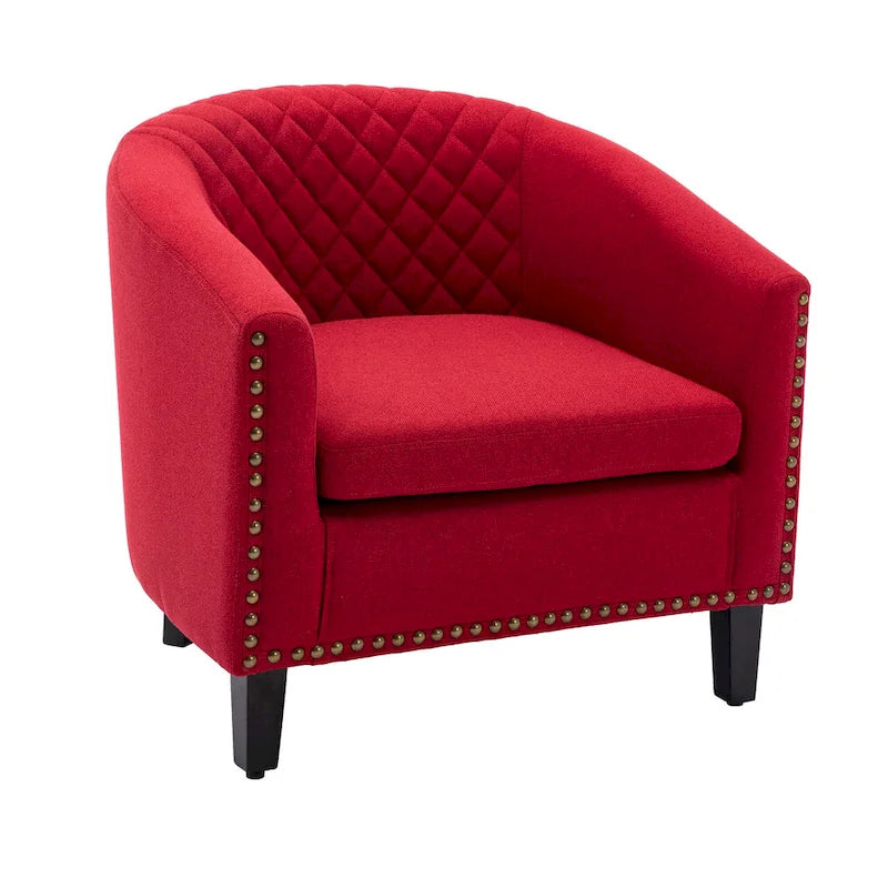 Fauteuil crapaud d'appoint pour salon avec clous décoratifs et pieds en bois massif