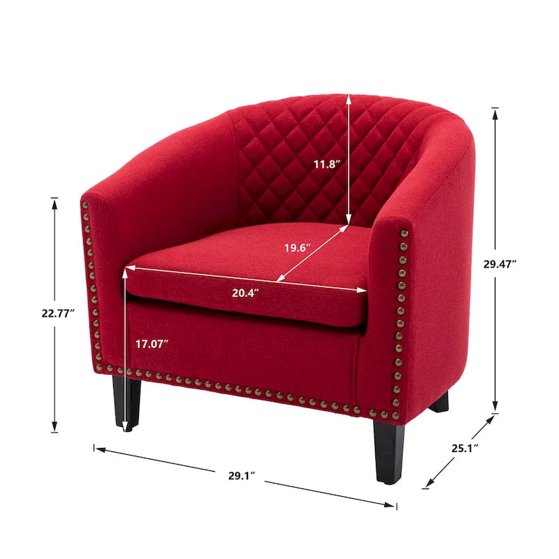Fauteuil crapaud d'appoint pour salon avec clous décoratifs et pieds en bois massif