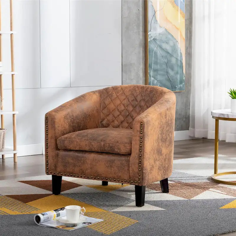 Fauteuil crapaud d'appoint pour salon avec clous décoratifs et pieds en bois massif