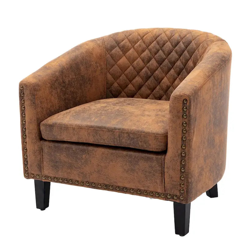 Fauteuil crapaud d'appoint pour salon avec clous décoratifs et pieds en bois massif