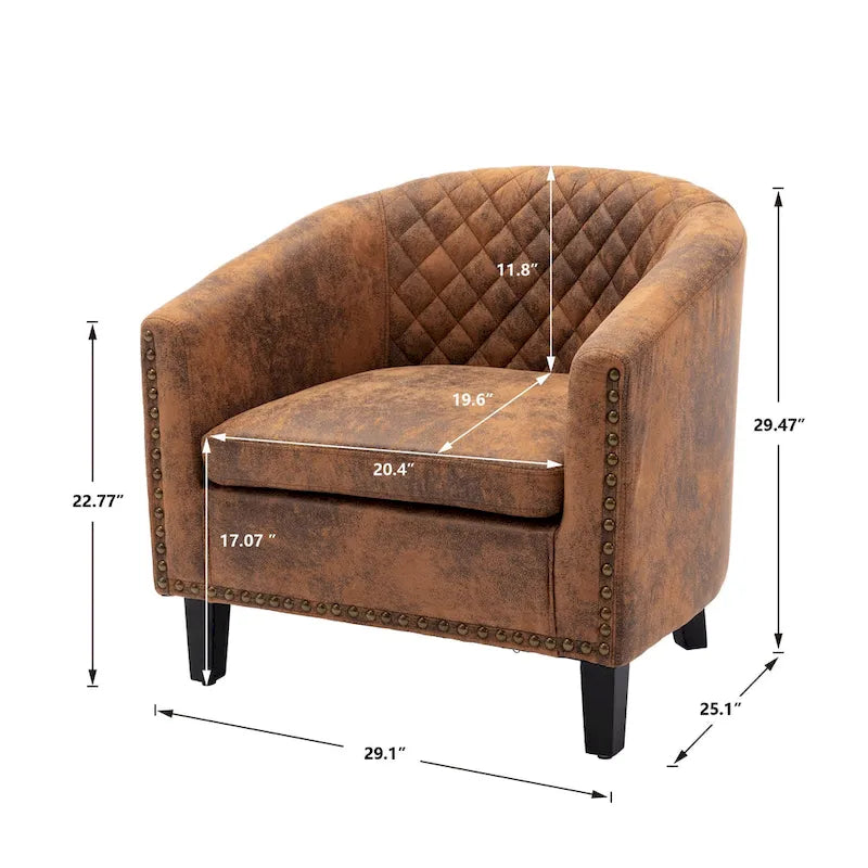 Fauteuil crapaud d'appoint pour salon avec clous décoratifs et pieds en bois massif