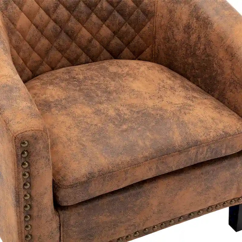 Fauteuil crapaud d'appoint pour salon avec clous décoratifs et pieds en bois massif