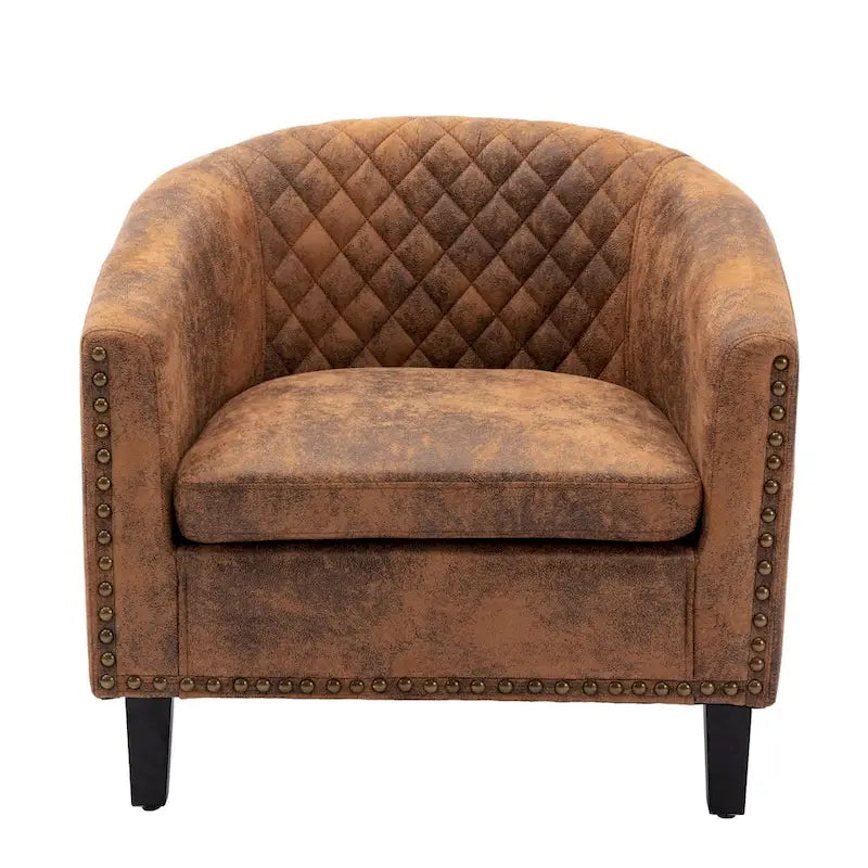 Fauteuil crapaud d'appoint pour salon avec clous décoratifs et pieds en bois massif