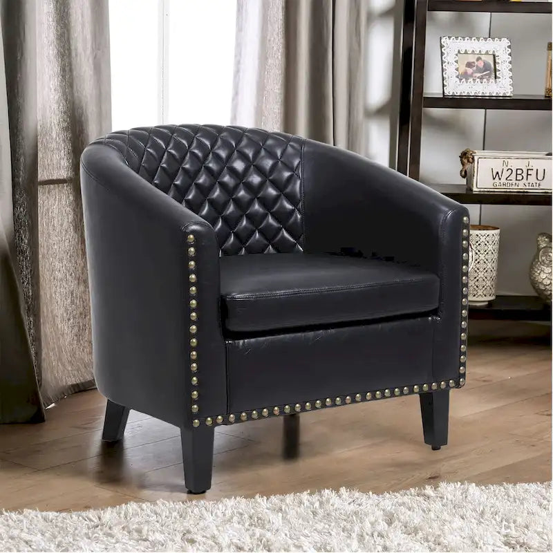 Fauteuil crapaud d'appoint pour salon avec clous décoratifs et pieds en bois massif