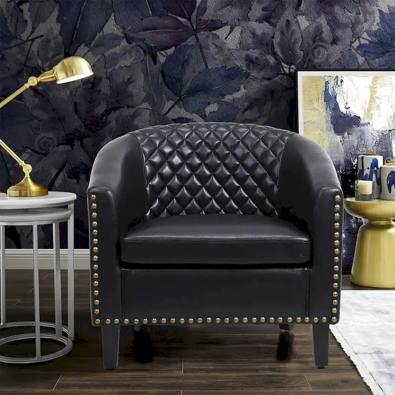 Fauteuil crapaud d'appoint pour salon avec clous décoratifs et pieds en bois massif