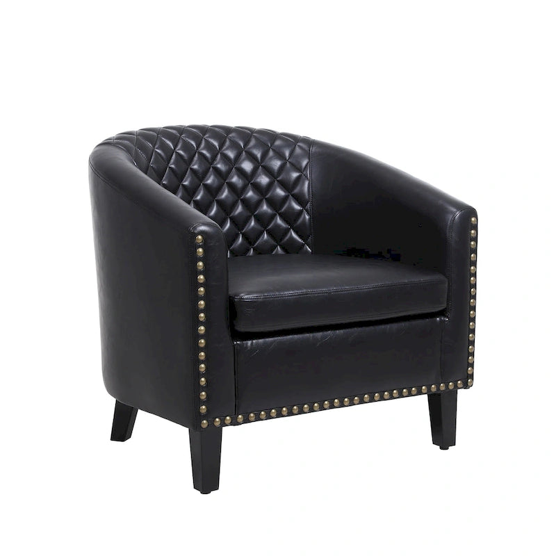 Fauteuil crapaud d'appoint pour salon avec clous décoratifs et pieds en bois massif
