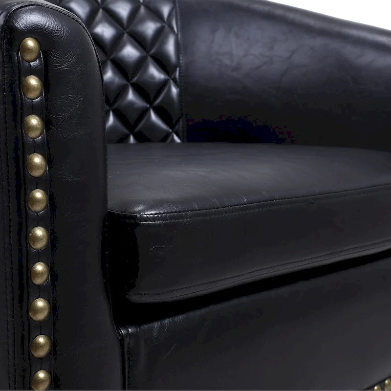 Fauteuil crapaud d'appoint pour salon avec clous décoratifs et pieds en bois massif