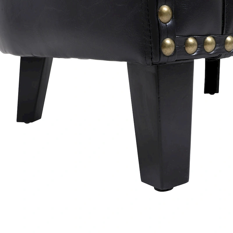 Fauteuil crapaud d'appoint pour salon avec clous décoratifs et pieds en bois massif