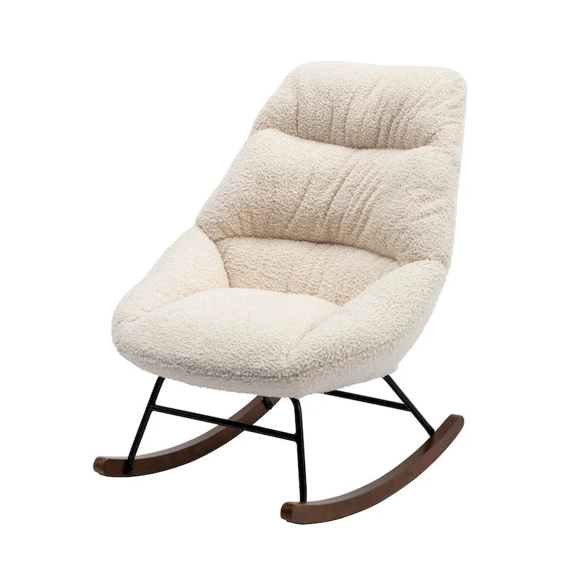 Fauteuil à bascule capitonné en tissu bouclé